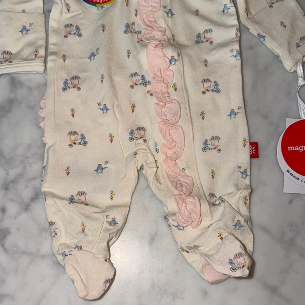 NWT Magnetic Me Modal Cream Footie with Pink Ruffle Preemie - Picture 3 of 5